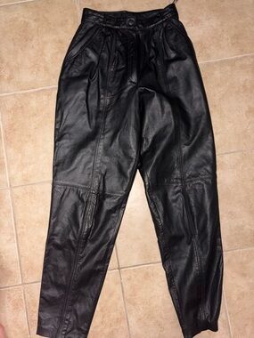 Vintage High-Waist Black Leather Tapered Pants